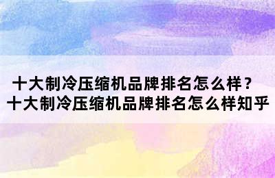 十大制冷压缩机品牌排名怎么样？ 十大制冷压缩机品牌排名怎么样知乎